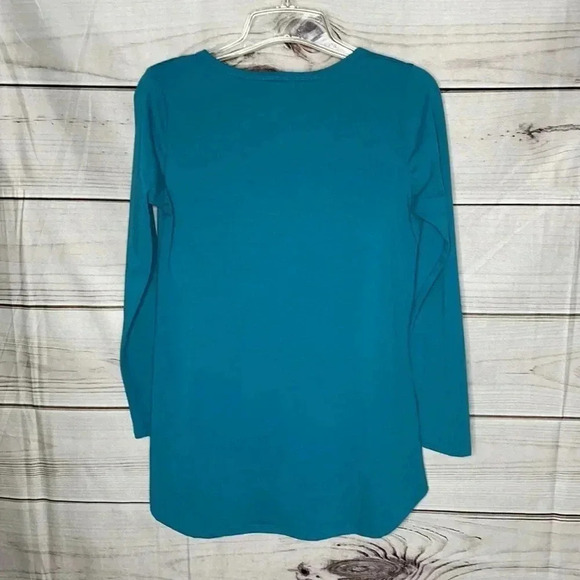 LulaRoe Lynnae Teal Long Sleeve Scoop Neck Hi Low Tunic XS - Picture 2 of 8